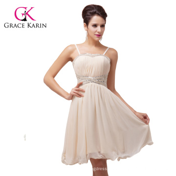 Grace Karin Knielänge Ärmelloses Backless Chiffon Aprikose Kurzes Abendkleid CL6017